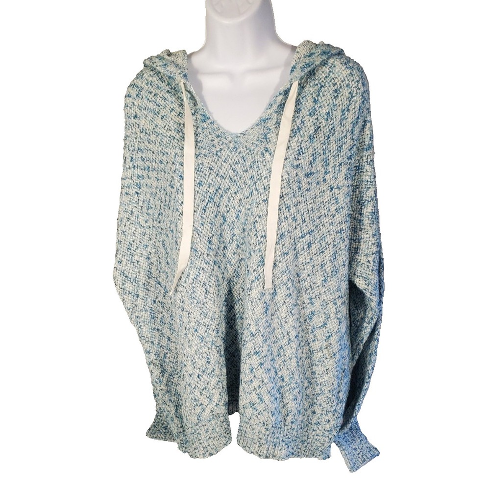 Wonderly Women's X 'Knit Hooded Sweater Blue /‎ White Drawstring Hood